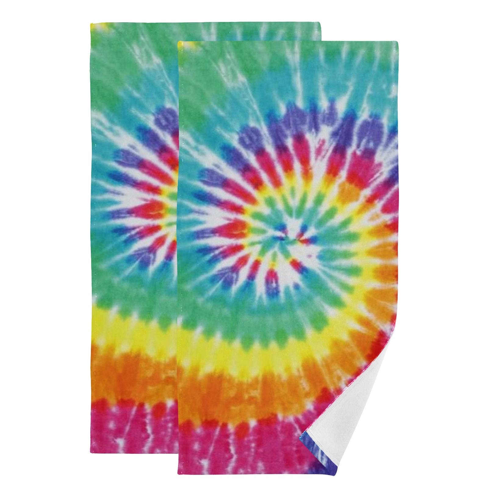 Vdsrup Tie Dye Hand Towels Rainbow Spiral Towel Set of 2 Small Bath Towels Soft Guest Face Towel Bathroom Decorations Thin Kitchen Tea Dish Towels 14x28 in