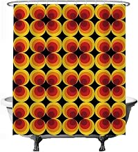 Ulticool Shower Curtain Retro Vintage Flowers 60's 70's 180 x 200 cm Washable Anti-Mould with 12 Rings Flower Power Orange Yellow Brown