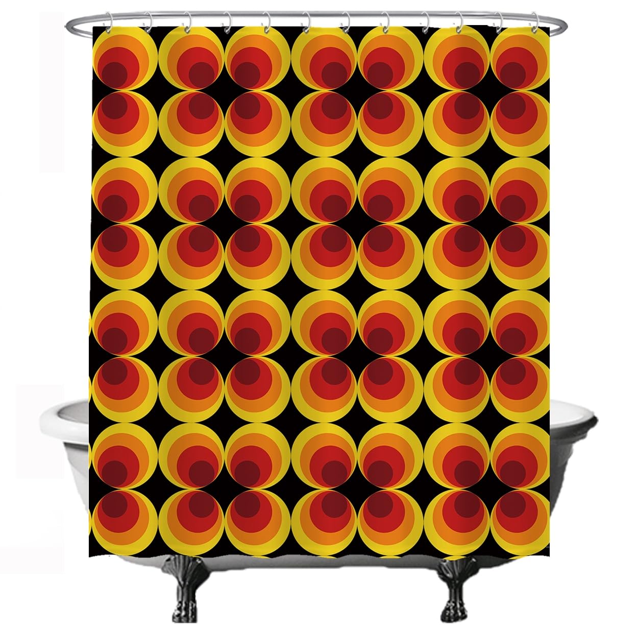 Ulticool Retro Vintage Flowers - Shower Curtain – Antique Flowers – 180 X 200 Cm – Bathroom Curtain – Washable – Anti-Mildew – With 12 White Rings – Orange Yellow