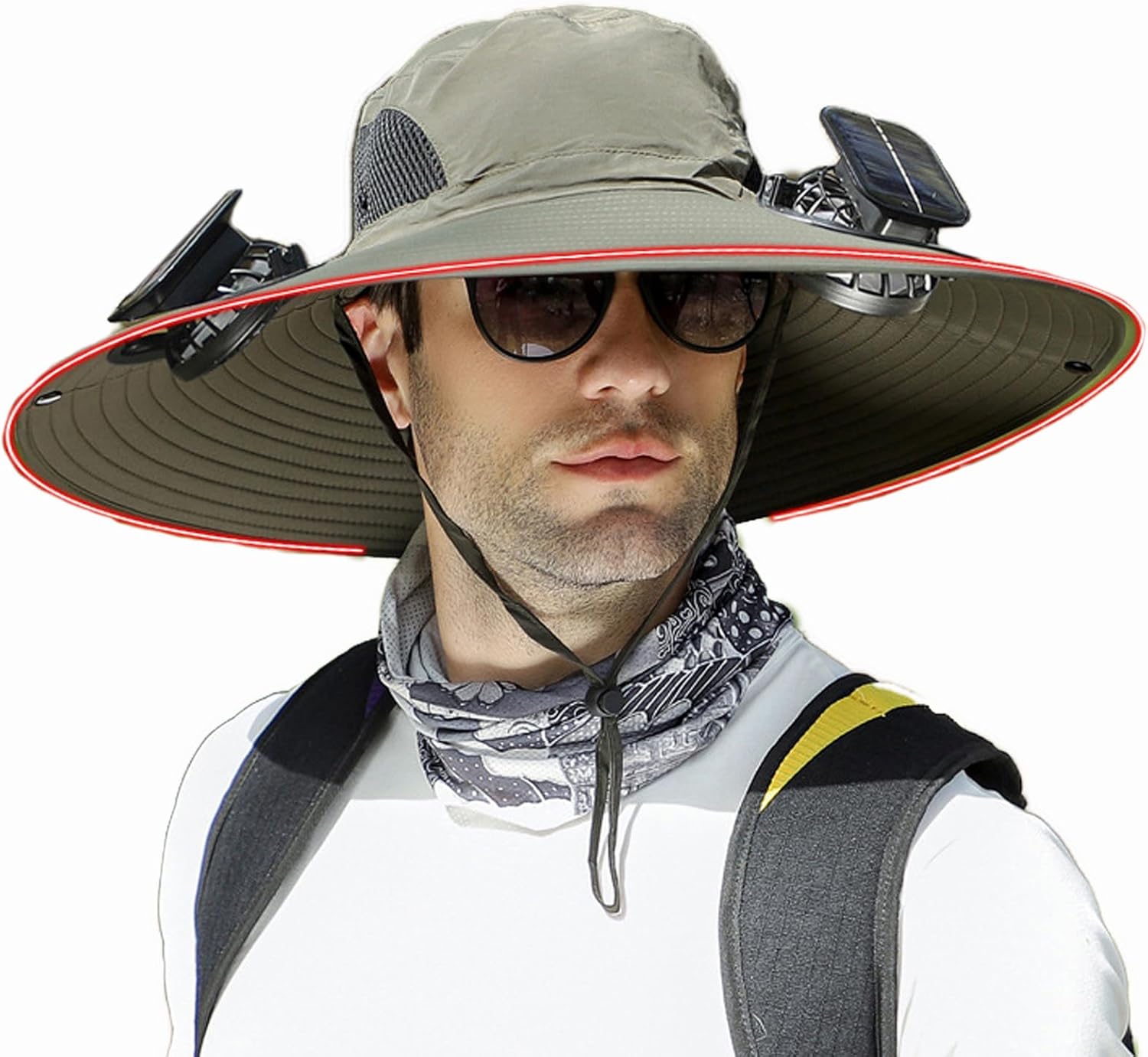 Wide Brim Solar Fan Outdoor Fishing Hat-Solar & USB Charging,Outdoor Fishing Hat,Hat with Fan,Solar Fan Hat Upf50+ (US, Alpha, One Size, ArmyGreen（Reinforced Brim）)