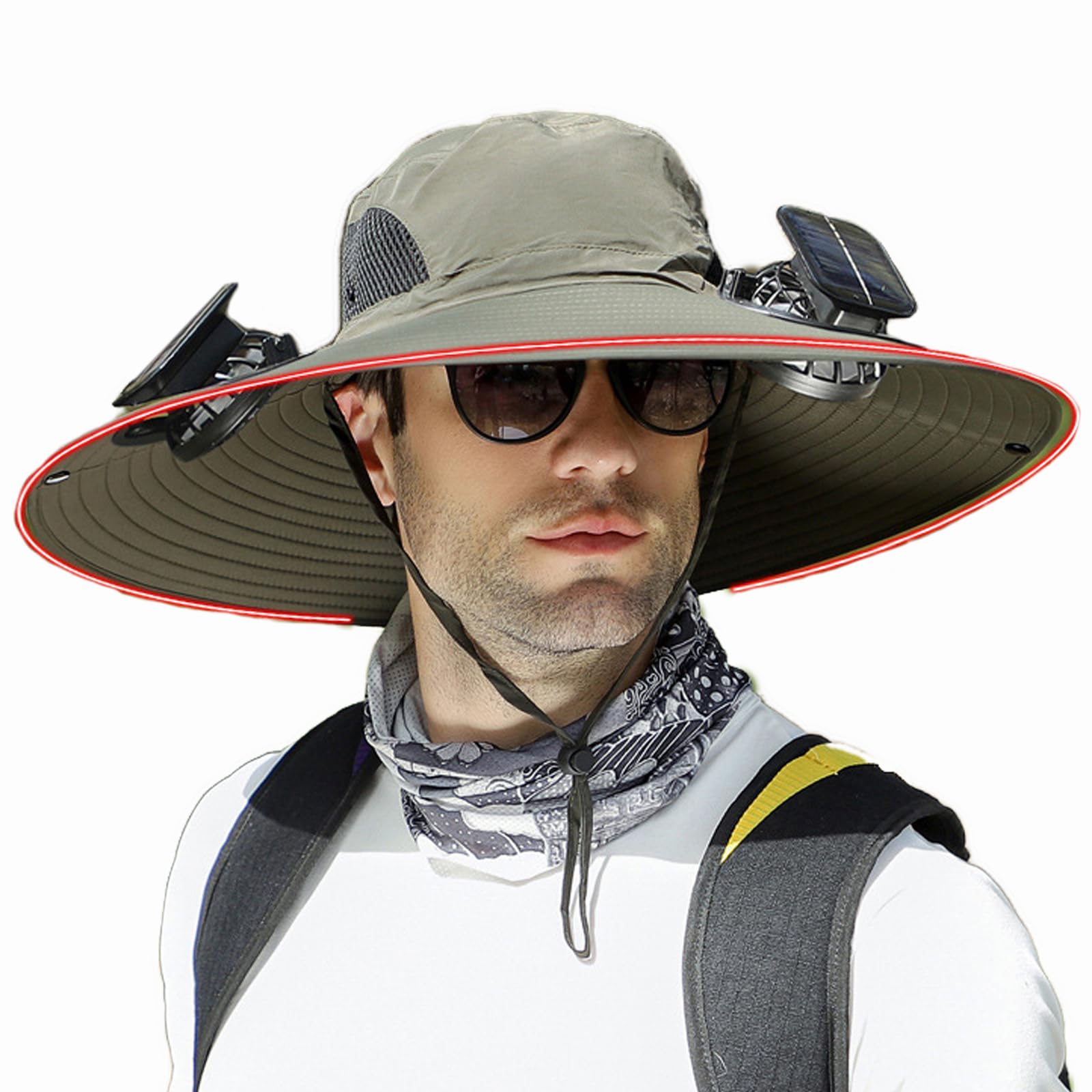 DASHENRAN Men's Solar & USB Charging Wide Brim UPF50+ Sun Hat with Dual Fans for Outdoor Activities (Black, Medium)