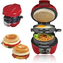 Electric Sandwich Maker, Muffin Burger Maker & Grilled Sandwich Toaster Maker, with Egg Cooker Ring, Non-Stick Cooking Plates, Perfect for Hamburger, Snacks, Quick Breakfast Red