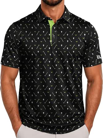 Men's Golf Polo Shirt Short Sleeve Performance Moisture Wicking Collared Print Shirt