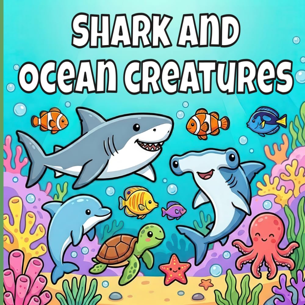 Cute Sharks And Ocean creatures Coloring Book: Bold And Easy Shark Coloring Pages For Relaxation. (Cute Ocean Animals Friends)