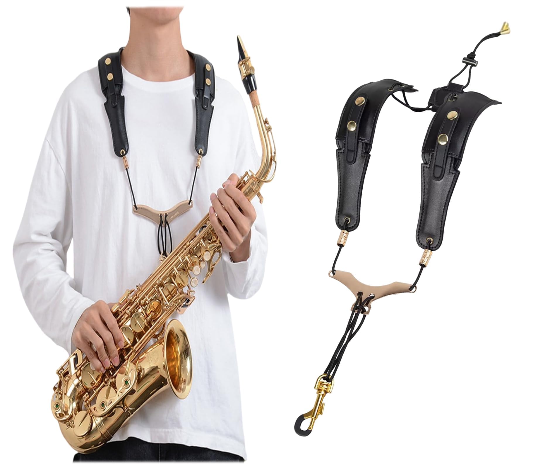 Sangle de Cou pour Saxophone avec Bandoulière Réglable et Crochet en Métal pour Adultes et Enfants