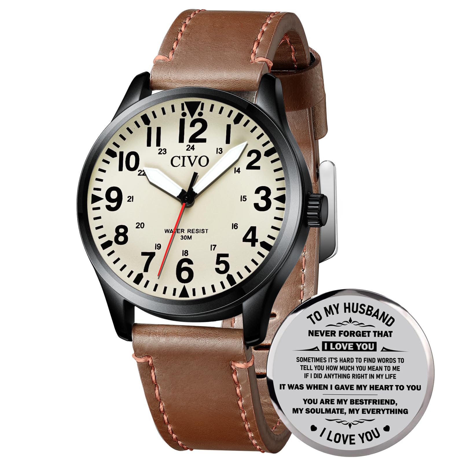 CIVO Military Watch for Men Waterproof: Analog Mens Watches Classic- Field Wrist Watches for Man For Hunsband Brown IV