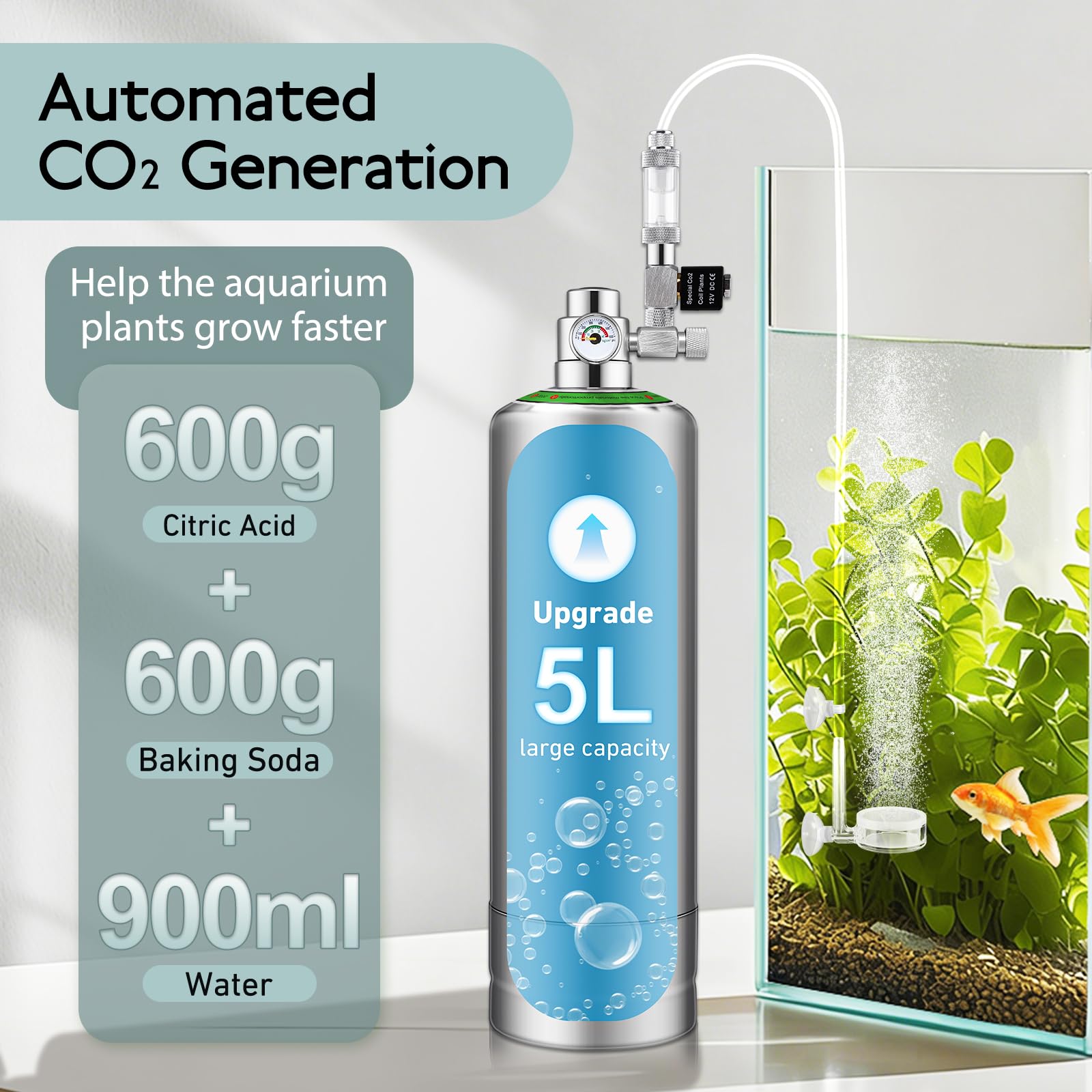5L Sistema CO2 generatore co2 Aquarium Kit per Acquario Serbatoio 60L-300L