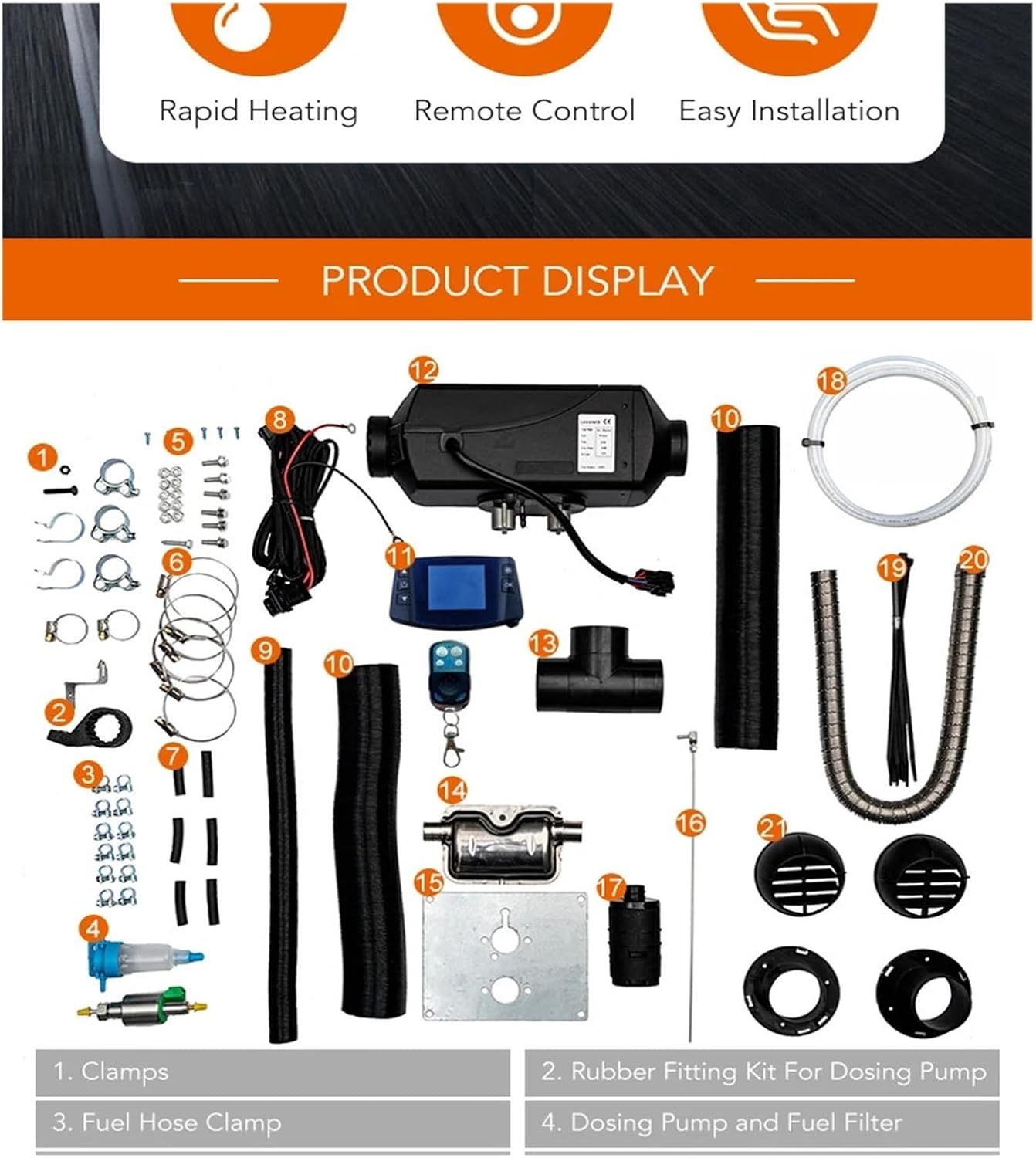 Diesel 12V 2KW Air Parking Heater LCD Remote Monitor Controller for Trucks RV's Campers and Trailers