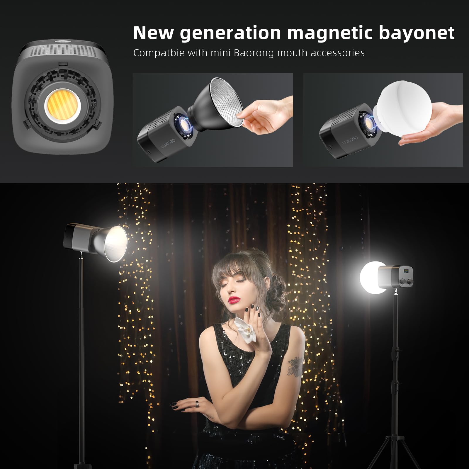 Luz de vídeo LED, 40 W, COB, luz de estudio, 2500 K-6500 K, 11500 lux, modo CCT con carga rápida tipo C, para fotografía de iluminación de vídeo