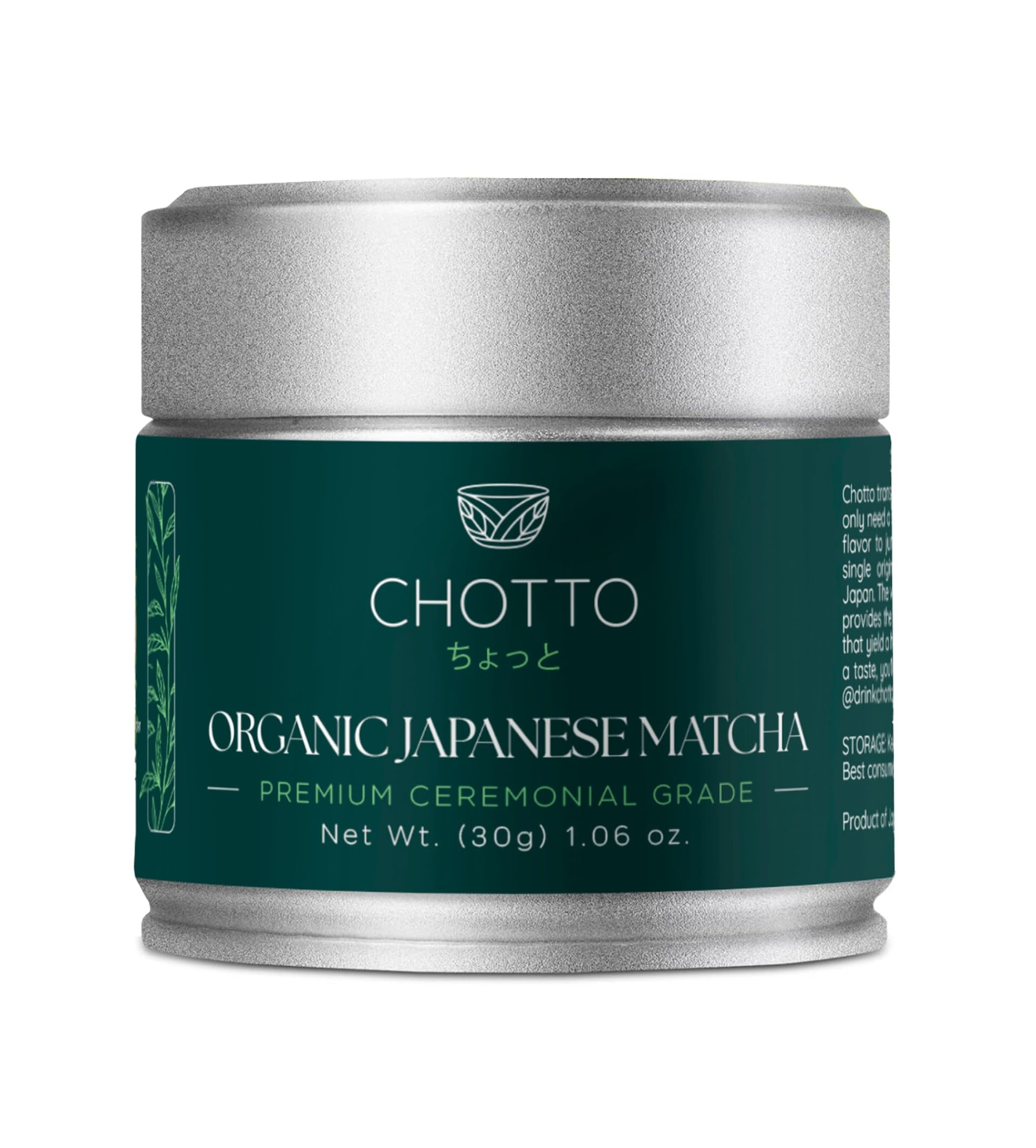 Chotto Premium Organic Ceremonial Grade Matcha Powder 30g 1 06oz