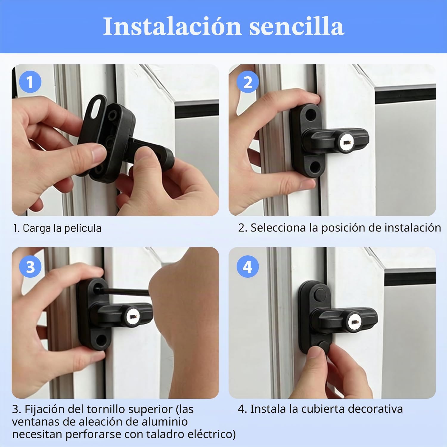 Tissting 4 Piezas Bloqueador de Seguridad Extra de la Aleación Cerradura de Ventana Externa con 2 Llaves, Cerradura de Hebilla En Forma de T de Ventana para Ventana Doble Individual (Negro)