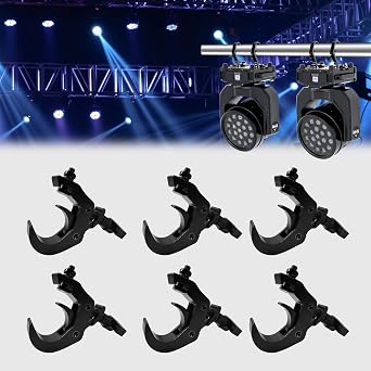 SHEHDS Stage DJ Lighting Clamps, Light Hook, Truss Hook - Black,Weight 409g, Load 150kg, Pipe Clamp Range40-52mm,6-Pack