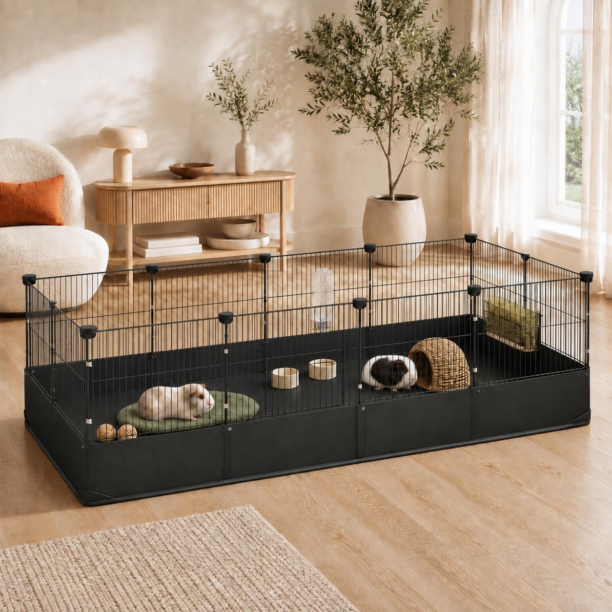 Parc Lapin d’Intérieur 122 × 60 cm, Enclos Métallique Modulable
