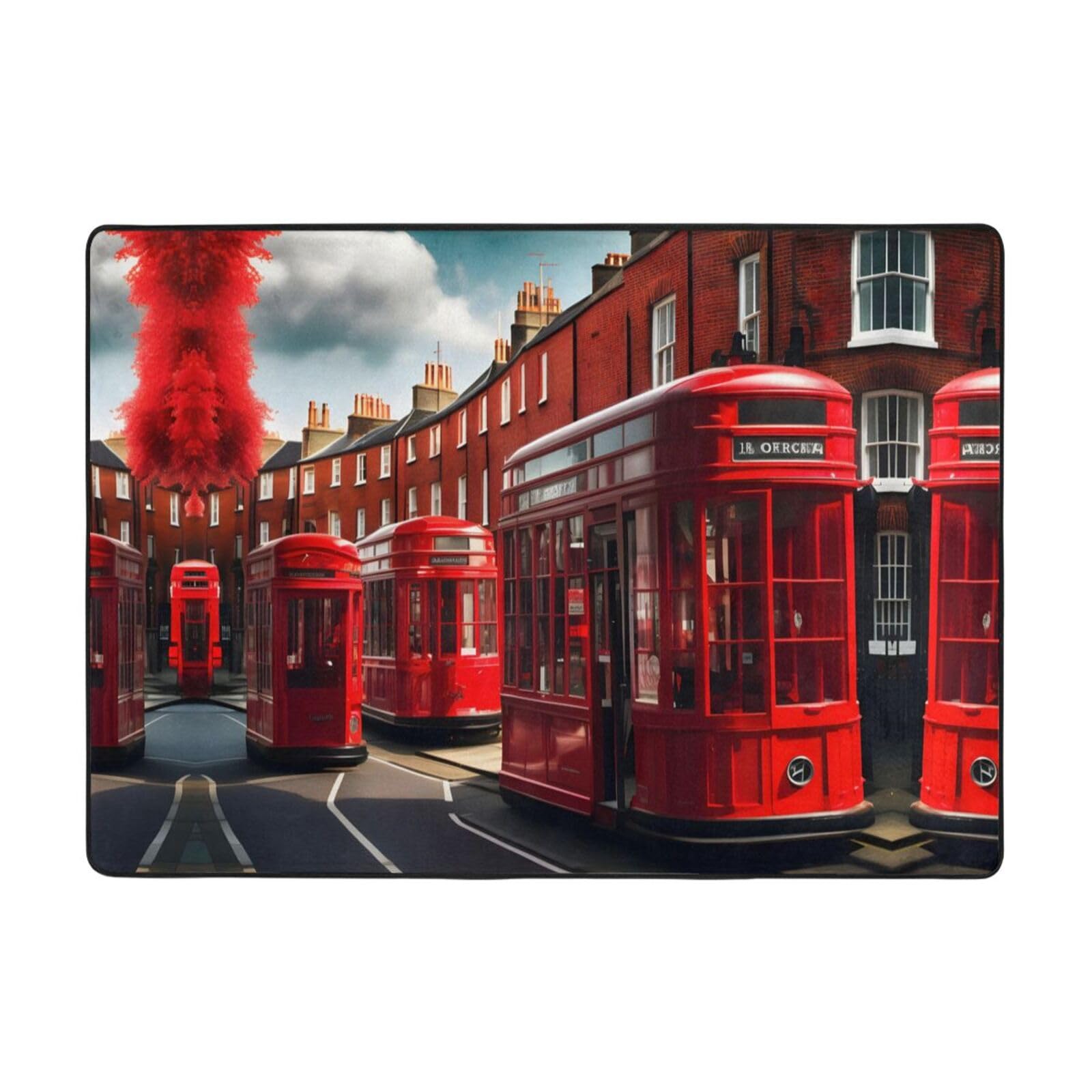 Tapis salon motif Londres rouge grand tapis décoratif bureau et table basse