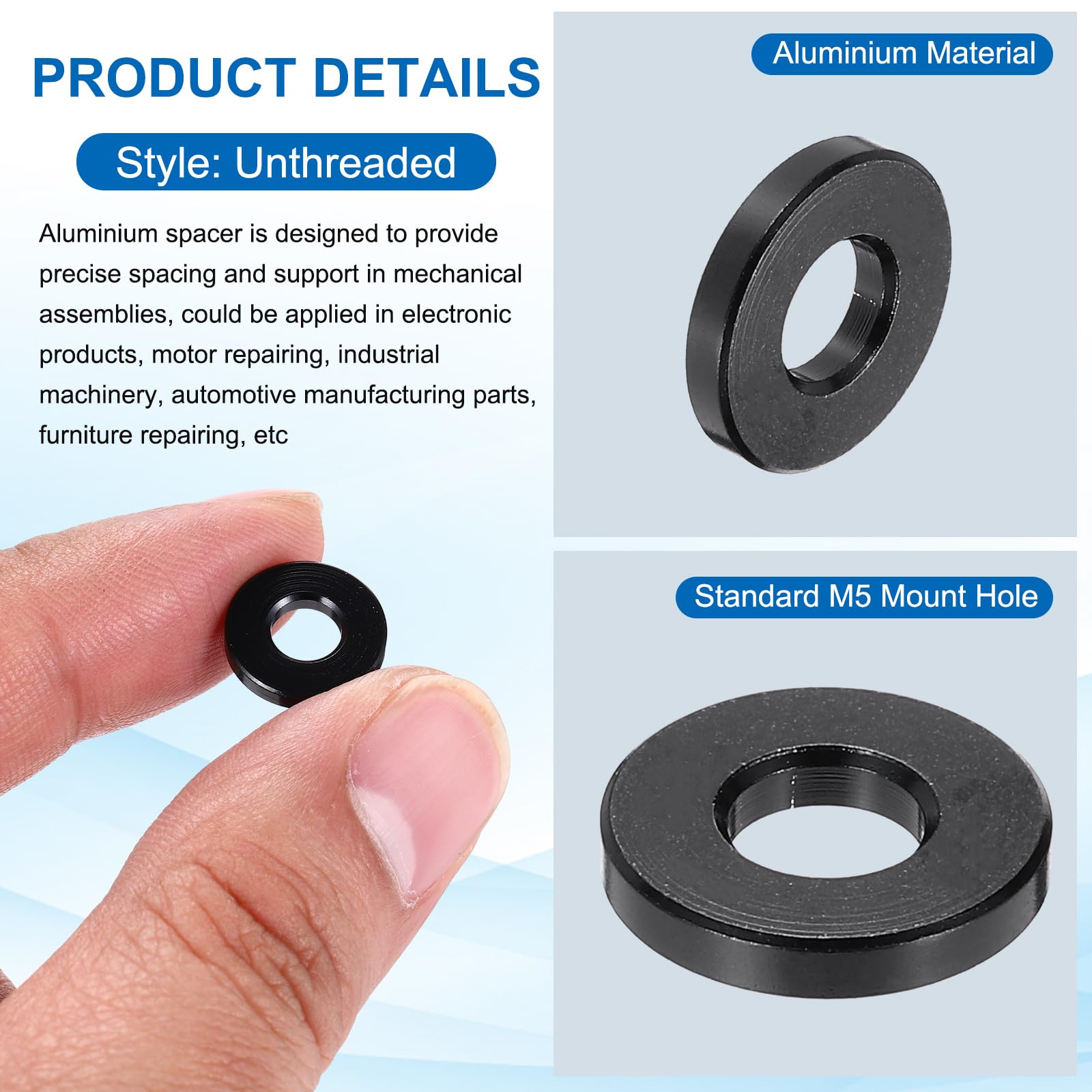 PATIKIL 4pcs M5 Aluminium Spacers, 3/16" ID x 1/2" OD Round Standoff Spacer - Image 3