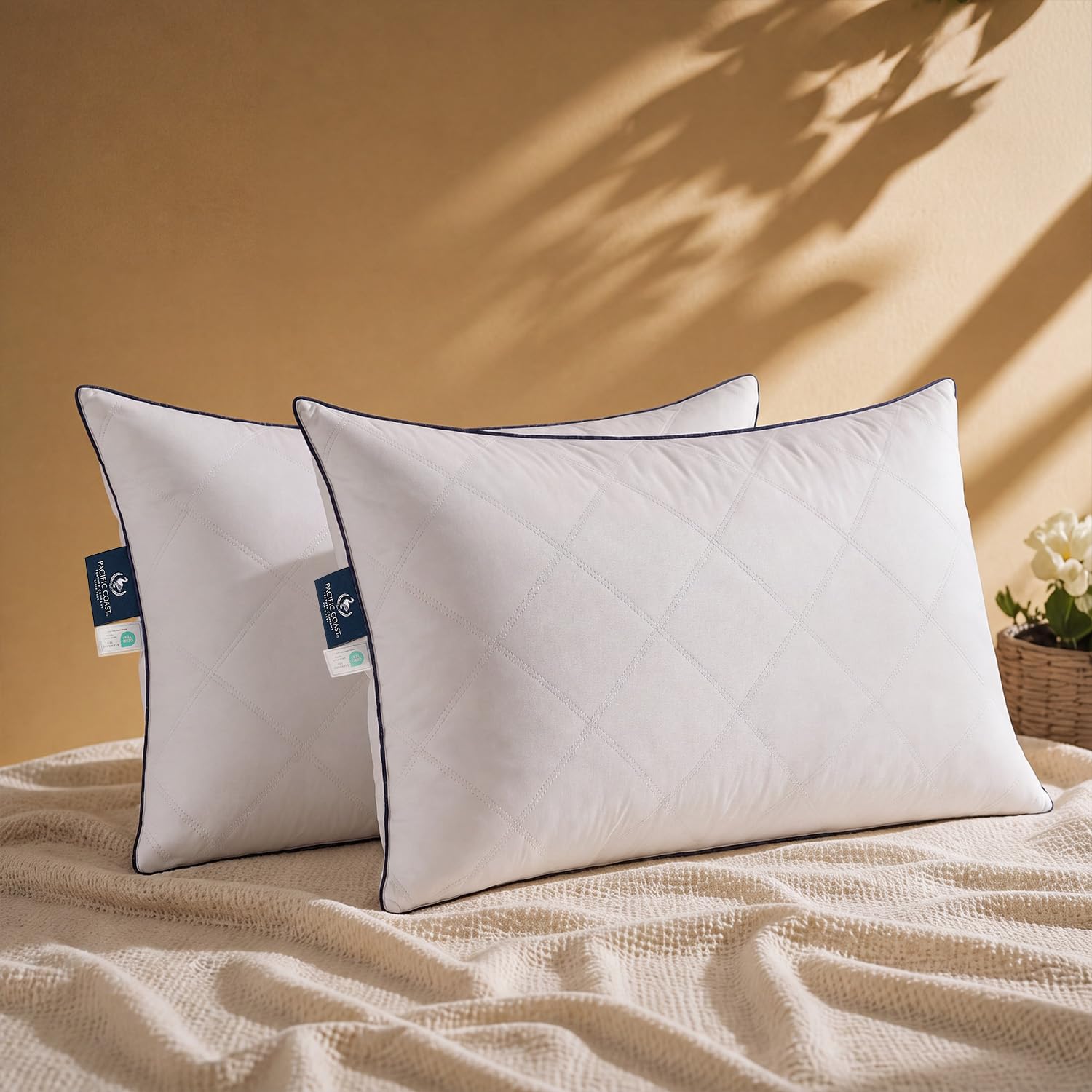 Pacific Coast Premium Goose Feather &amp; Down Bed Pillows Queen Size 2-Pack, Hotel Quality Collection, Medium-Firm Pillow for Side &amp; Back Sleepers