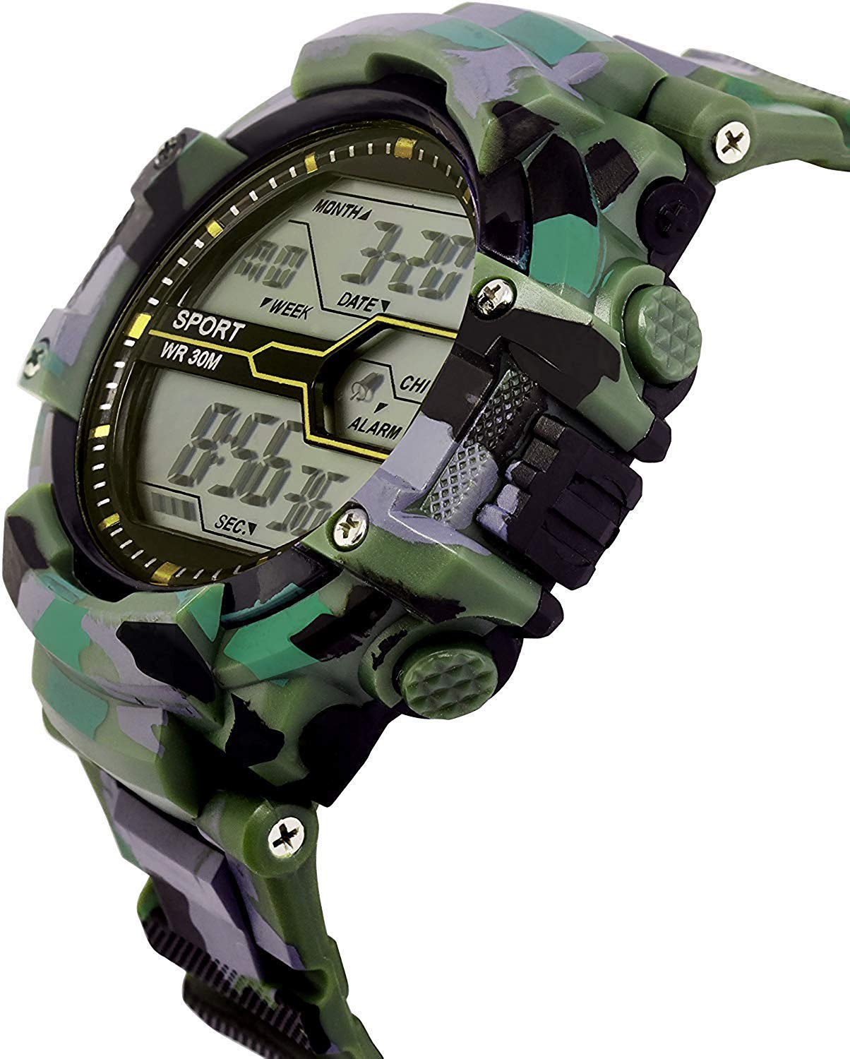 SWADESI STUFF Kids Digital Watch with Army Green Rubber Strap, Black Dial, and Multi-Function Display for Boys and Girls