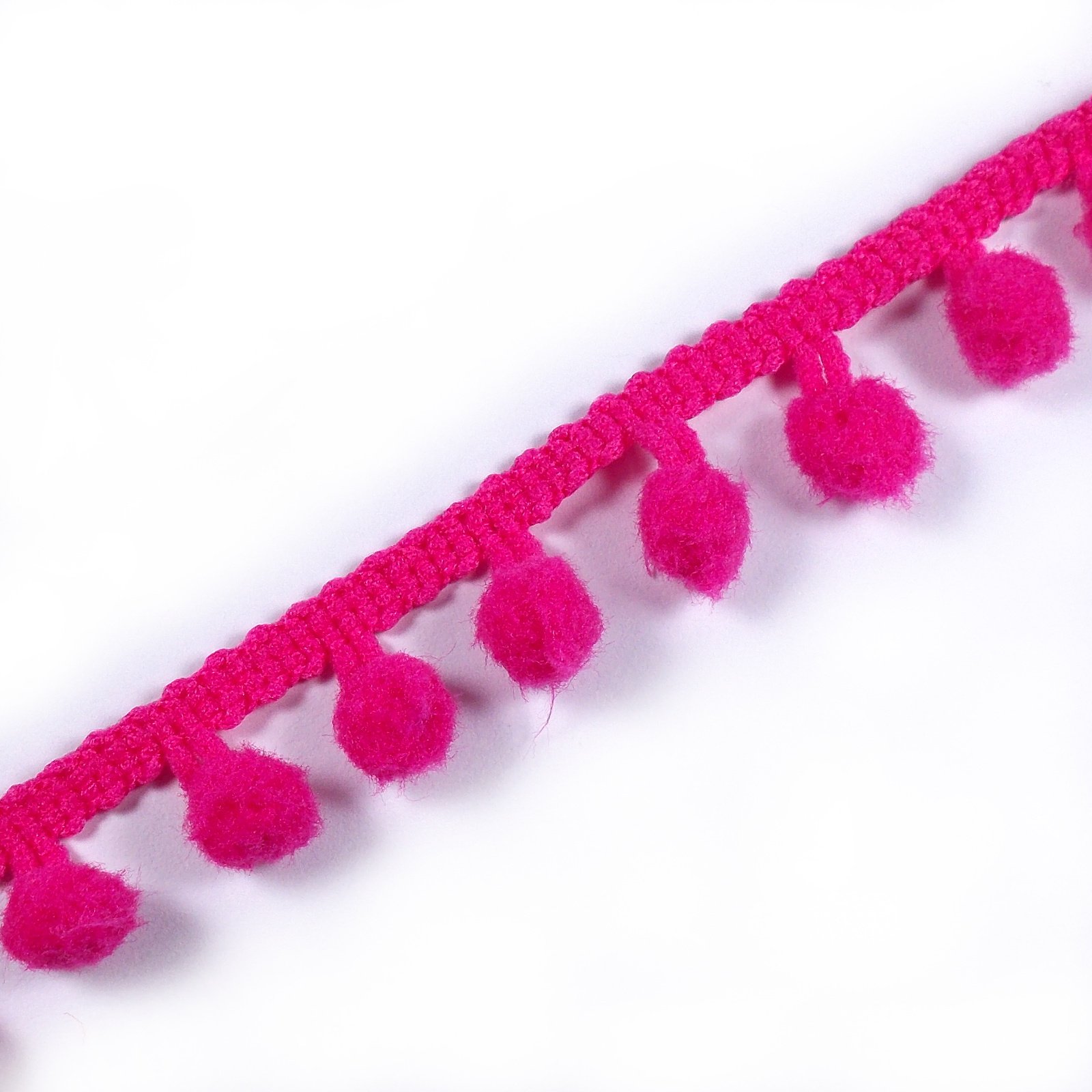 Pom Pom Bobble Trim Fringe 12mm Wide Pink (2 Metres)