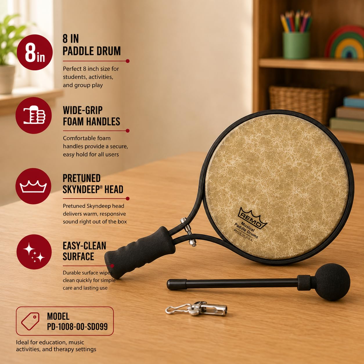 Amazon.com: Remo Paddle Drum, 8 in Pretuned Skyndeep Drum with