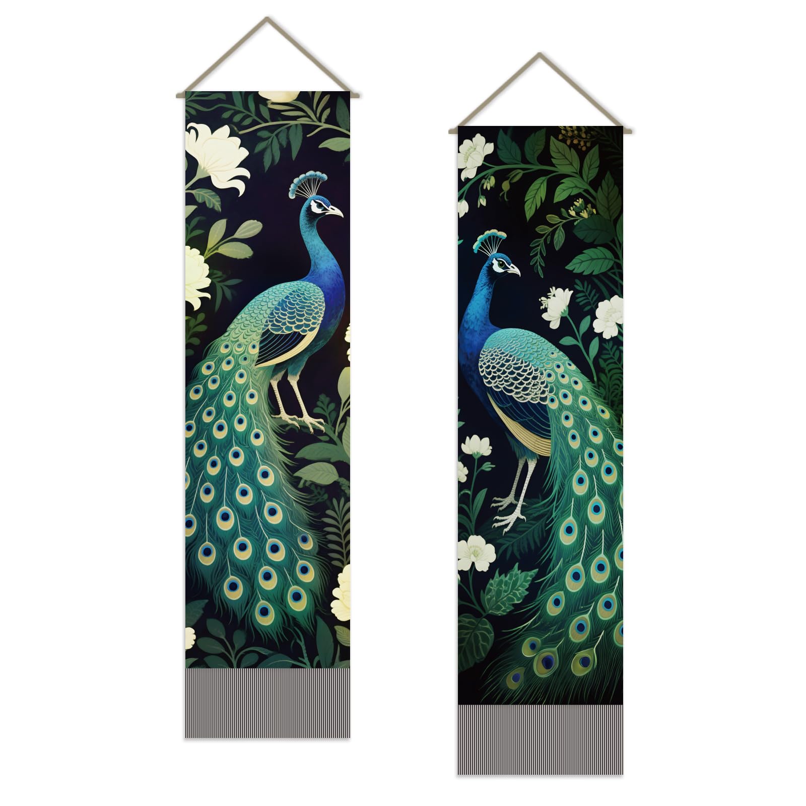 SUPERDANT 2PCS Peacock Tapestry Modern Bird Animals Tapestries with Tassel Printing Art Wall Blanket Long Walls Hanging for Living Room Bedroom Dorm Backdrop Decorations
