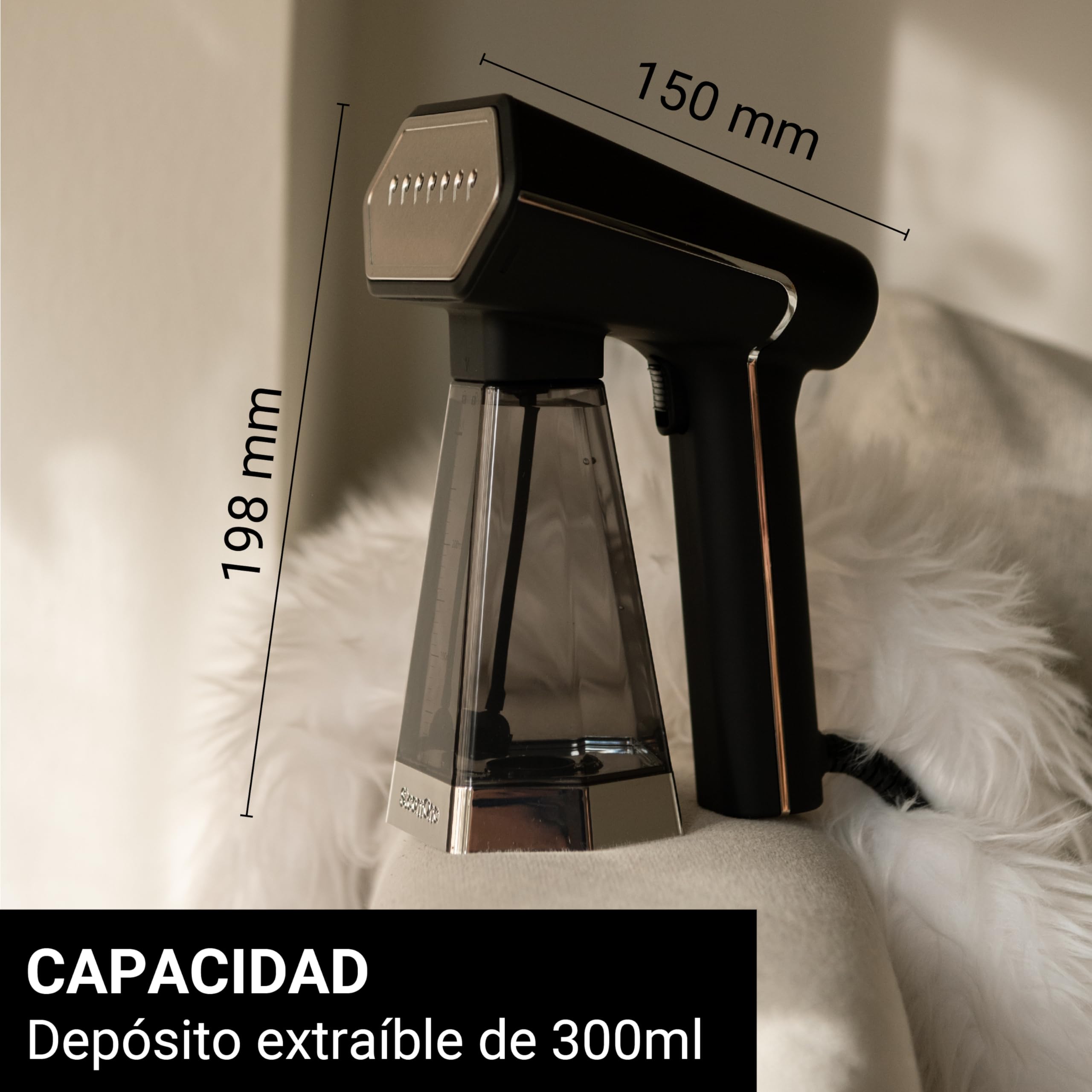 STEAMONE - Plancha de Vapor Steamer 2000W 30g/min - Grande Deposito 300ml - Cable de 3m - Plancha Vertical Portátil Autonomía 20min - Elimina 99,99% de Impurezas - Lista en 40s - SN300SB