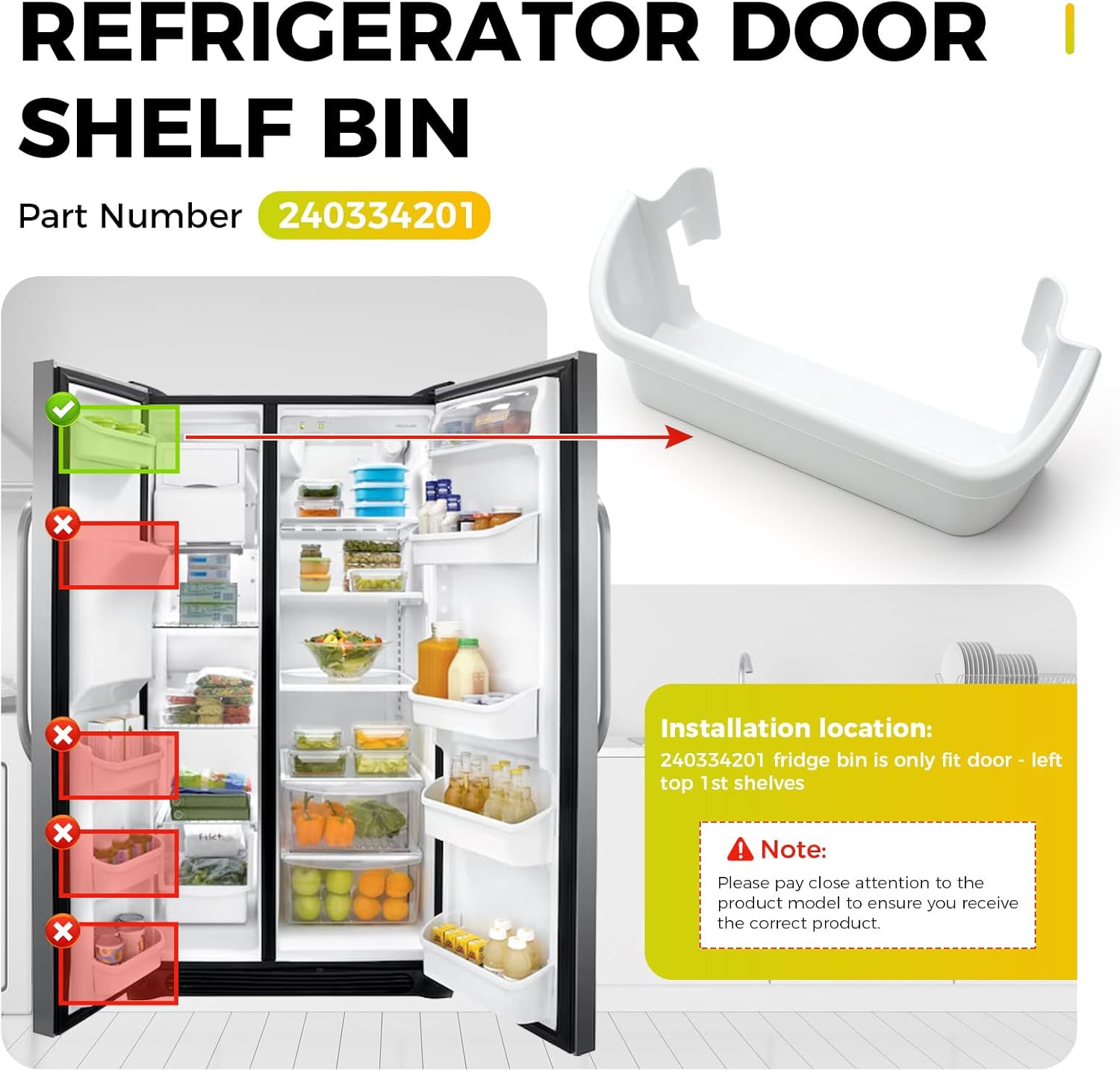 240334201 Refrigerator Door Shelf Bin Compatible with Frigidaire Kenmore, Replace AP2115843 891031 PS429846 FGEX26D6QF0 FFHS2611 Series FRS26H5ASBA and Kenmore 253 Fits Left Top Door Shelf