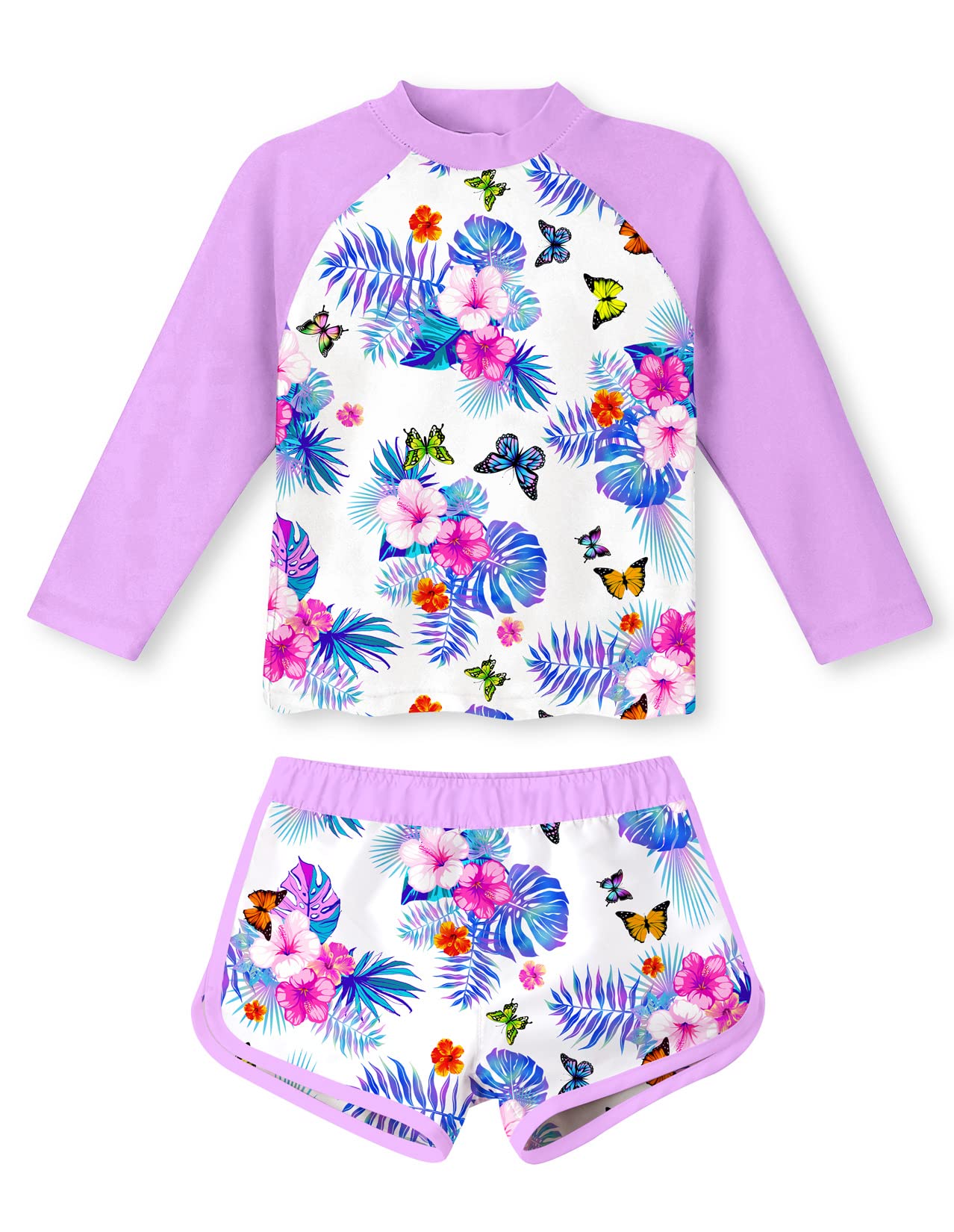 TUONROAD Girls 2 Pieces Rash Guard Swimsuit Long Sleeve Tankini for 4-10 Years