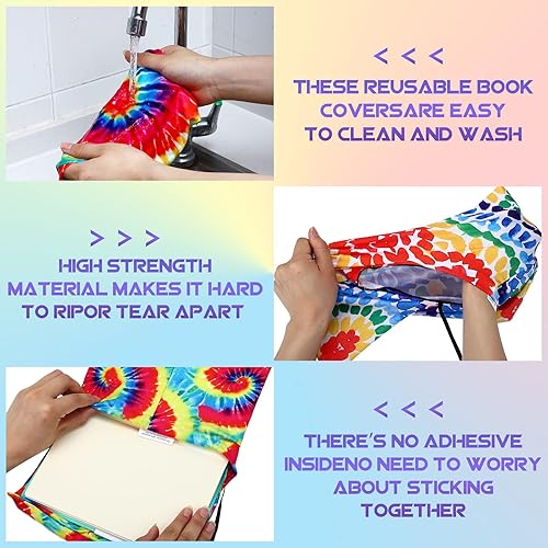 Miniatura 6 de 8 fundas de libro jumbo de tela de nailon elástico, protector grande, reutilizable, lavable, para cuadernos de tapa dura, libro de texto de hasta 9