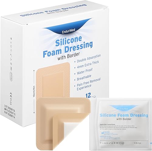 Apósito de espuma de silicona de 4 x 4 con adhesivo en el borde, vendaje de primeros auxilios extra grueso de 0.157 pulgadas para el cuidado