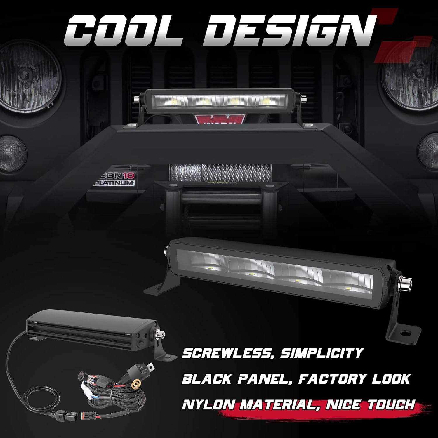 OFFROADTOWN 9'' Single Row LED Light Bar Off Road Lights with Wiring Harness Super Slim Fog Lights LED Work Light for UTV ATV Truck Chevy Honda Polaris