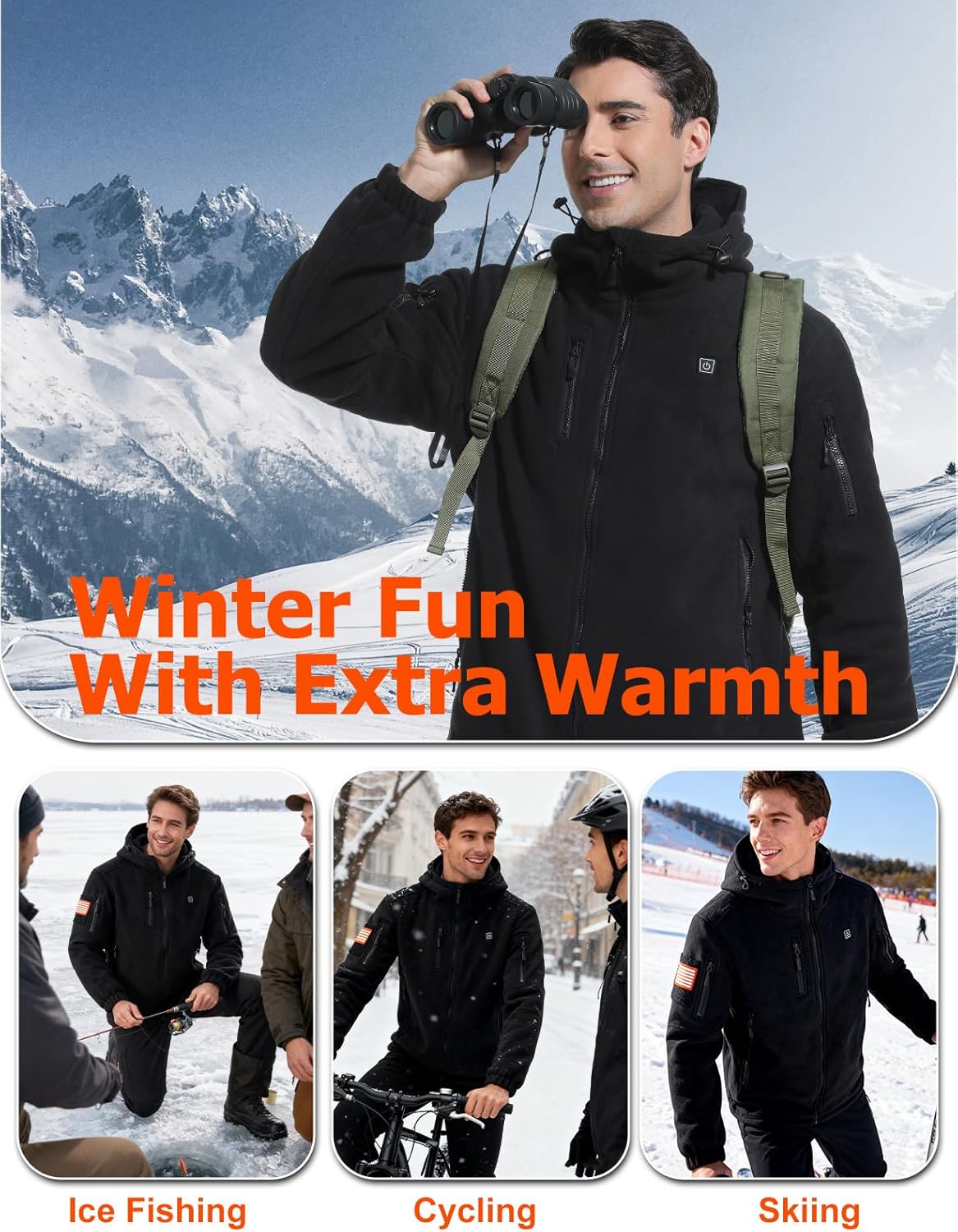 Heated Jackets for Men, Heated Fleece Hoodie with Battery 16000mAh, Heated Coat 6 Heating Zones - Image 6