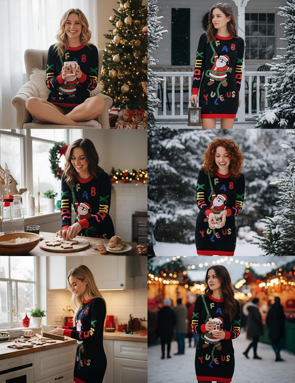 v28 Varied Ugly Christmas Sweater for Women Funny Reindeer Knit Sweaters Dress - Image 6