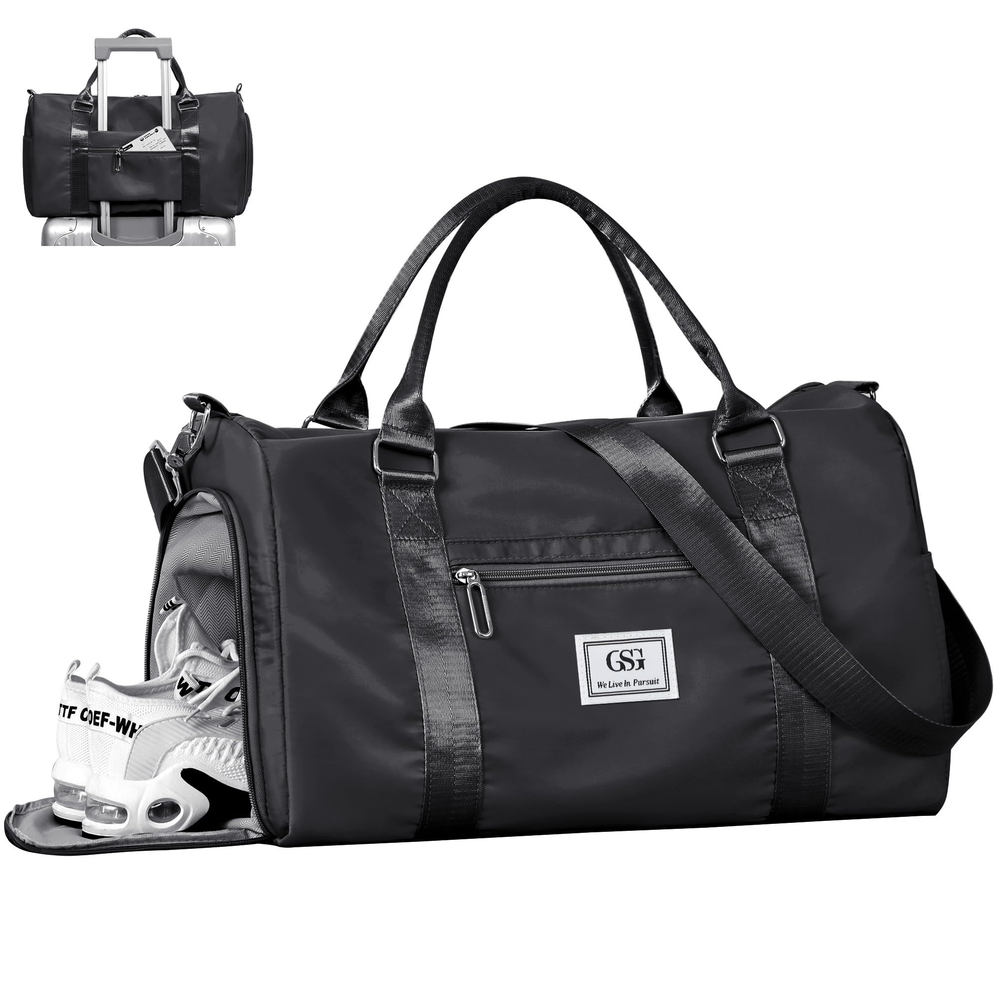 GSG SINCE 1998 Sports Gym Bag Womens Travel Bag with Shoes Compartment & Wet Pocket, Weekend Overnight Duffle Hospital Bag Carry On Holdall for Travel Swimming
