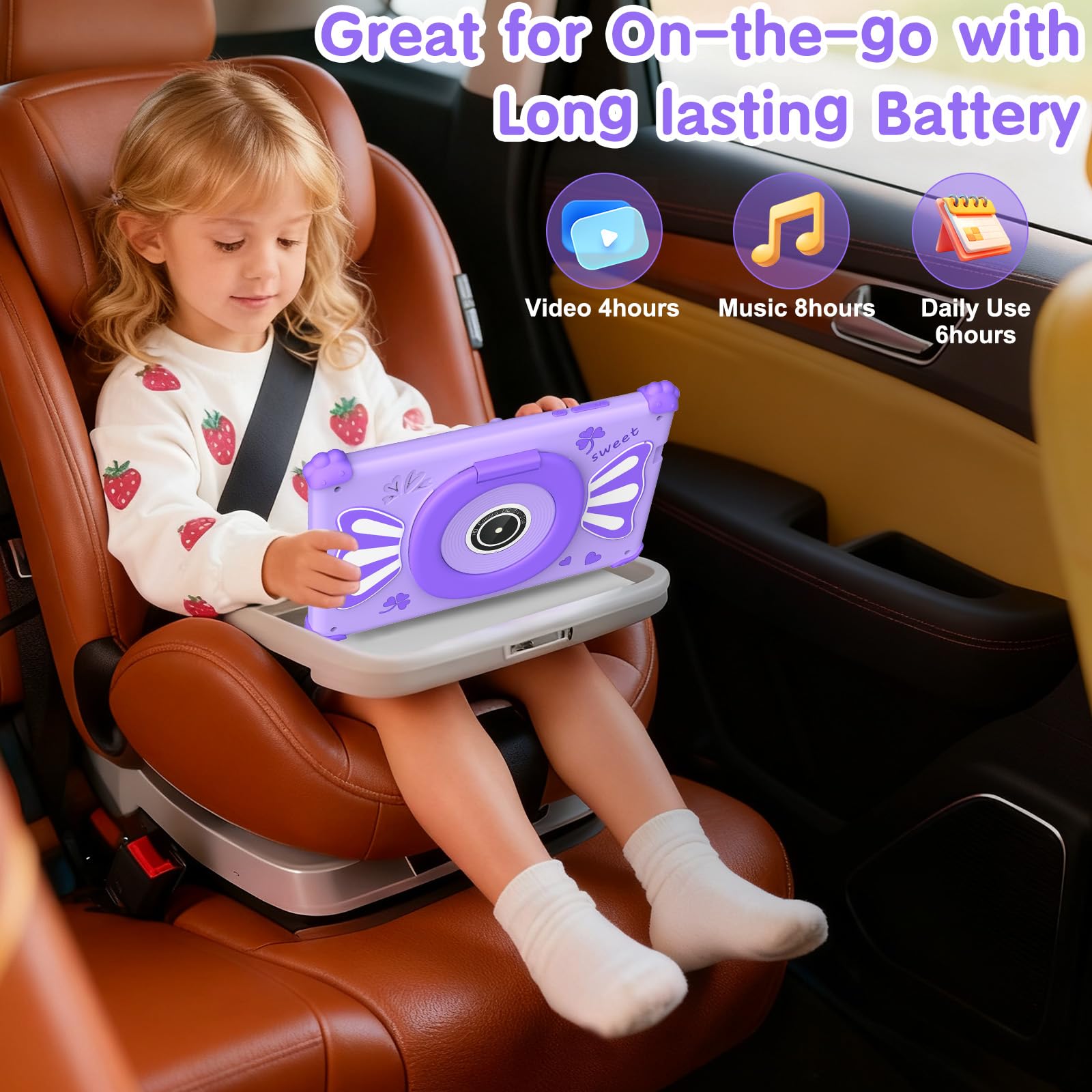 ascrecem Tablet Bambini 7 Pollici Android 15 Tablet per Bambini con 2.4G+5G WiFi6 Penta Core 6GB RAM 32GB ROM Tablets Bambina Doppia Fotocamera 128GB Espandibile Controllo Parentale (Viola)