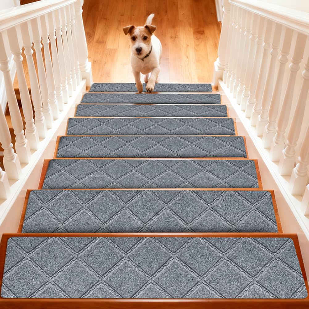 Alfombrillas antideslizantes para escalones de madera con 15 unidades de 55x19 cm en color gris