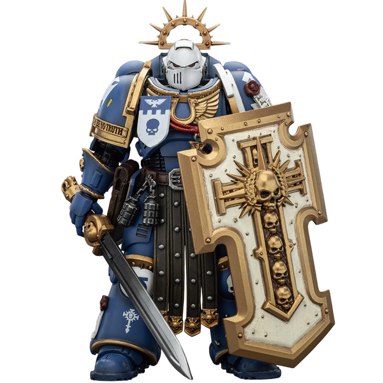 JOYTOY Warhammer 40k Ultramarines Torvald con Spada del Potere, Scudo Tempesta e Pistola a Impulsi 1/18 Figura d'Azione da Collezione e Modello da Esposizione