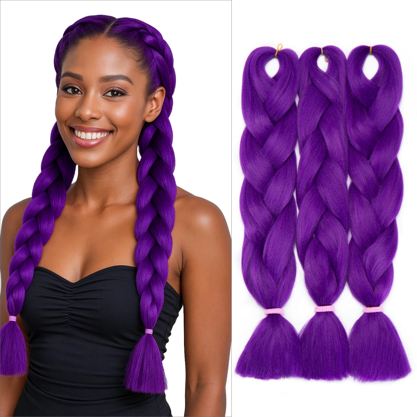 tesshair Braiding Hair Extensions 24 Inch Jumbo Braiding for Twist Braiding Synthetic Fashion Braids Extensions Hair Natural Braid Extensions for Women Grils (Purple