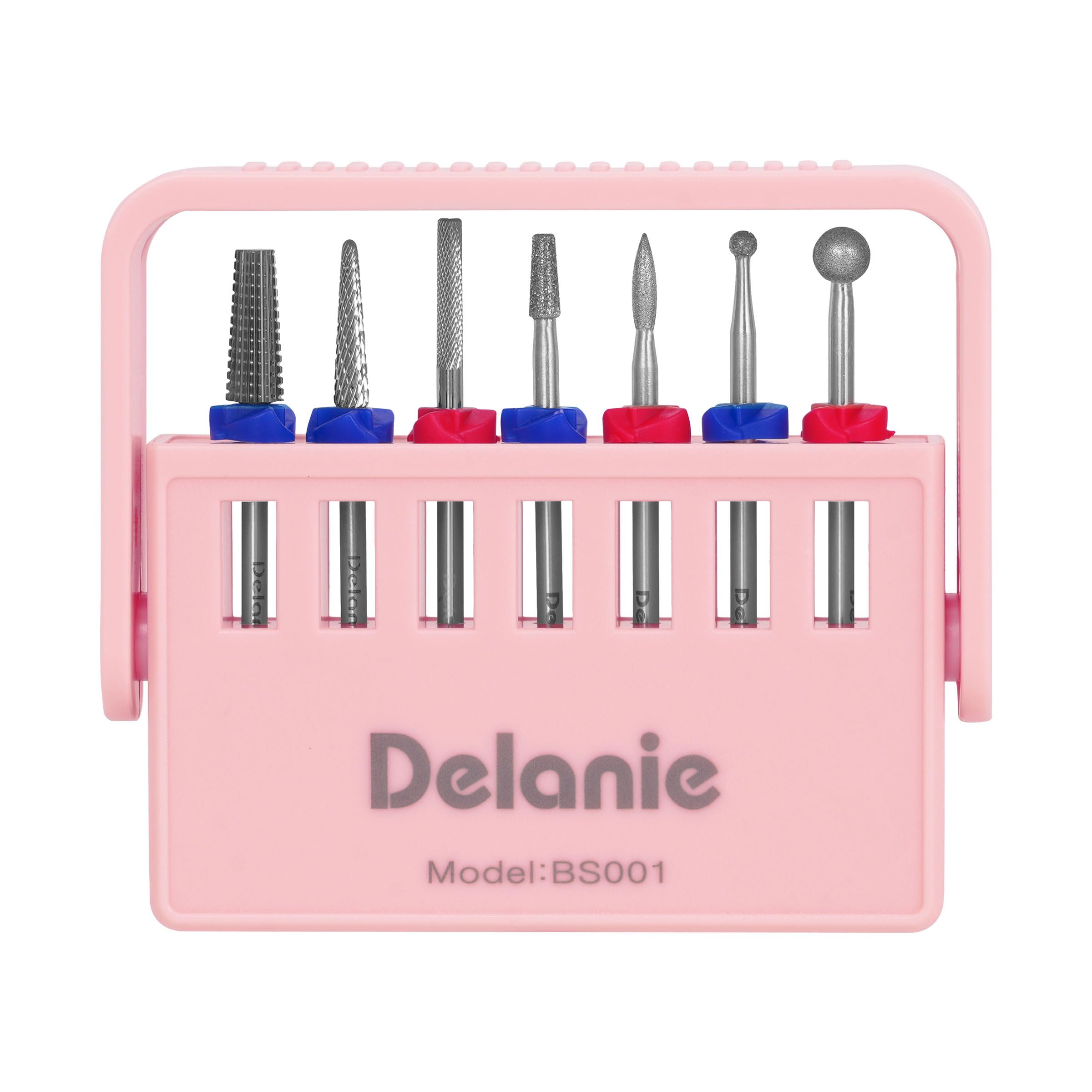 Delanie 7Pcs Embout Ponceuse Ongles 3/32 en Carbure de Tungstène & Diamant, Foret a Ongles Outils Professionnel pour Éliminer Gel Acrylique Cuticule
