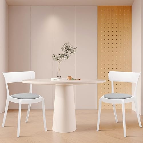 Miniatura 2 de CangLong Juego de 2 sillas de comedor estilo bistró sin brazos, plástico de alta calidad con asiento tapizado, color blanco y gris