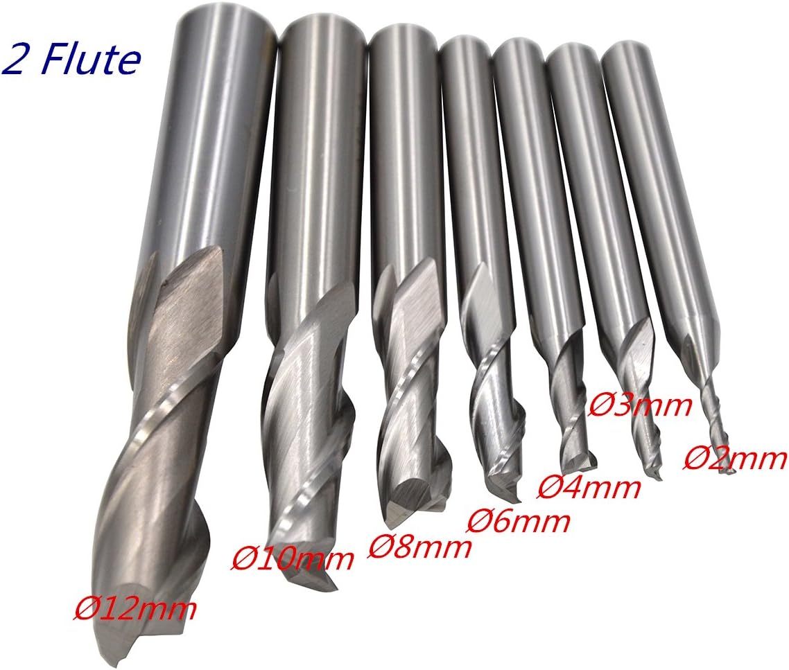 Wokesi Pack of 7Pcs,1/8'' 5/32'' 3/16'' 1/4'' 5/16'' 3/8'' 1/2''Blade Diameter,High Speed Steel (M2AI),Full Grinded,Square Nose End Mill Cutter CNC Router Bits (1/8+5/32+3/16+1/4+5/16+3/8+1/2 4Flute) : Industrial & Scientific