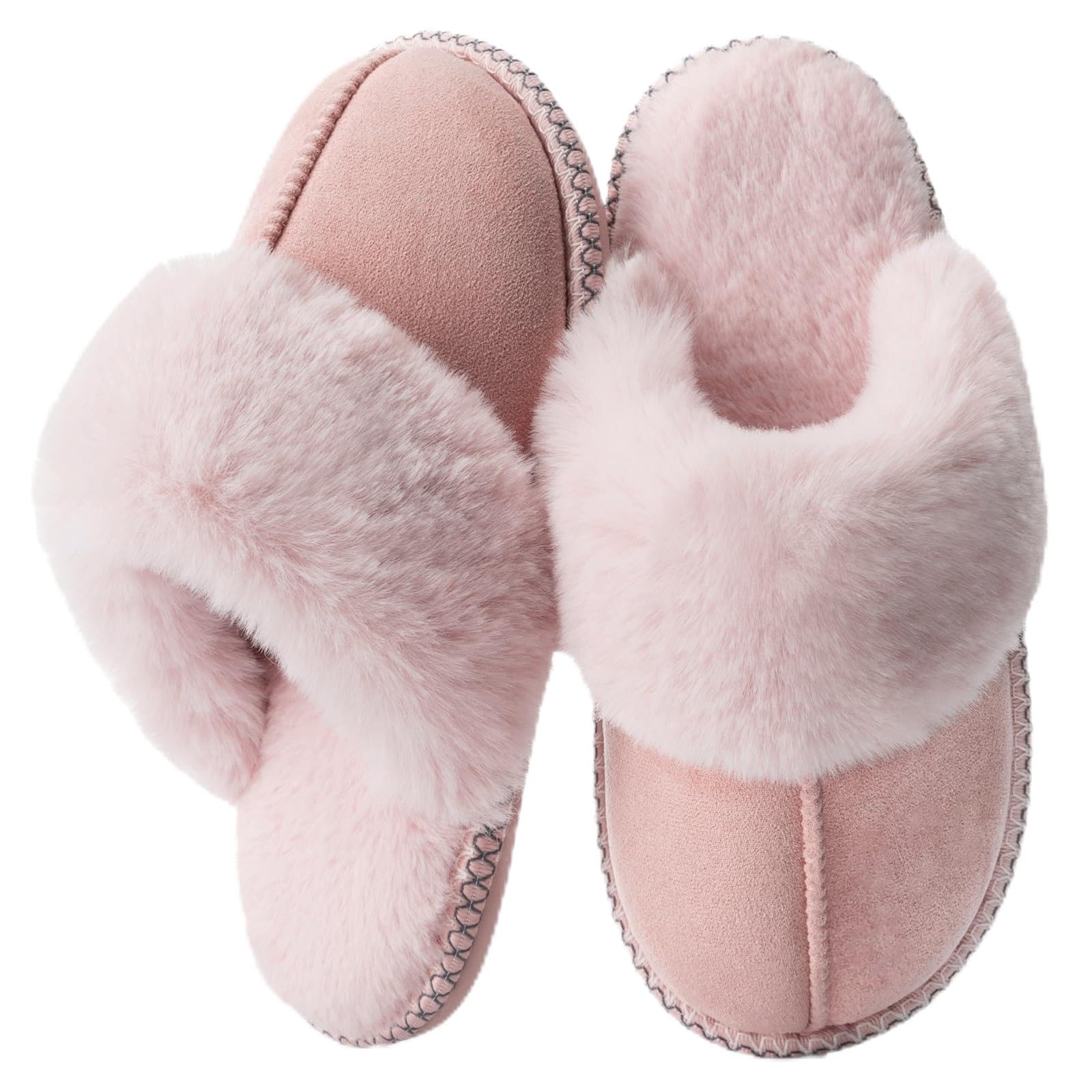 GOEWY Fuzzy Slippers for Women Memory Foam House Shoes