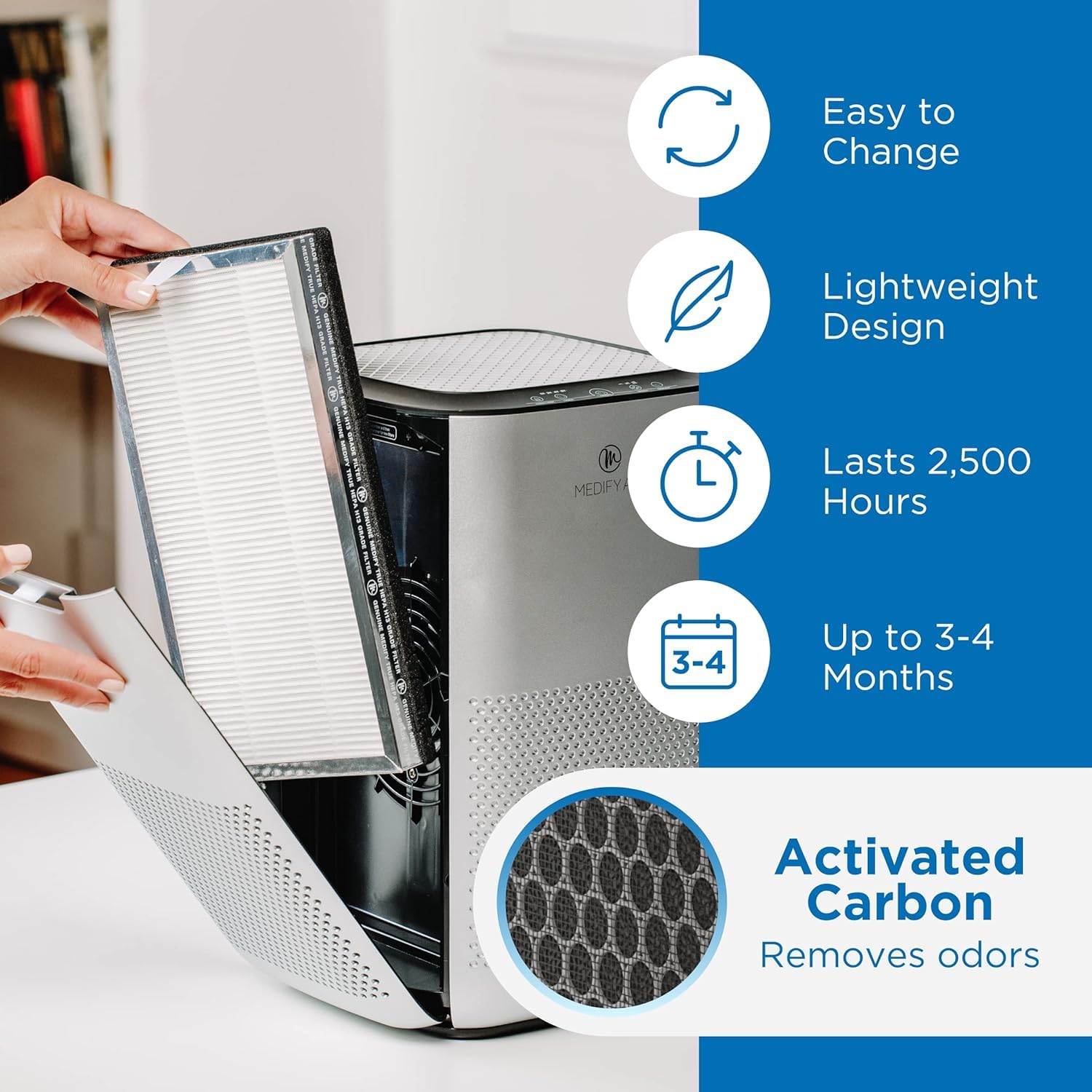 MA-15 Luftreiniger-Ersatzfilter für Medify Air 15 Serie, Wildfire Rauch, Gerüche, Tierschuppen, 3-in-1 mit Vorfilter, H13 HEPA und Aktivkohle für 99,7 % ige Entfernung (8 Stück, weiß)