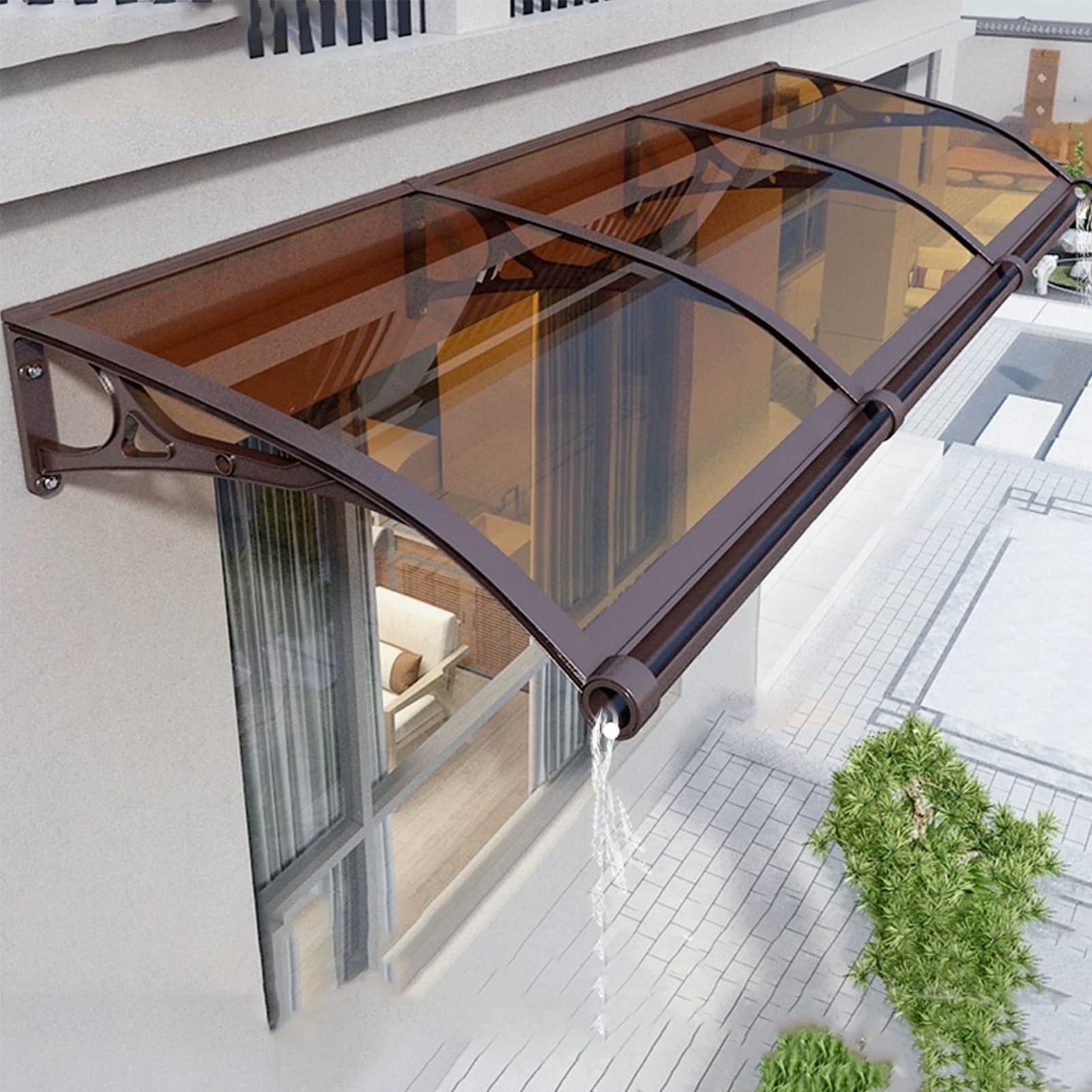 GJMSSMY Outdoor Door Canopy, Rain Shelter Awning, Porch Entry Cover, Sun & Snow Protection, Brown, 100x220 cm, Durable Weatherproof Awning for Exterior Use