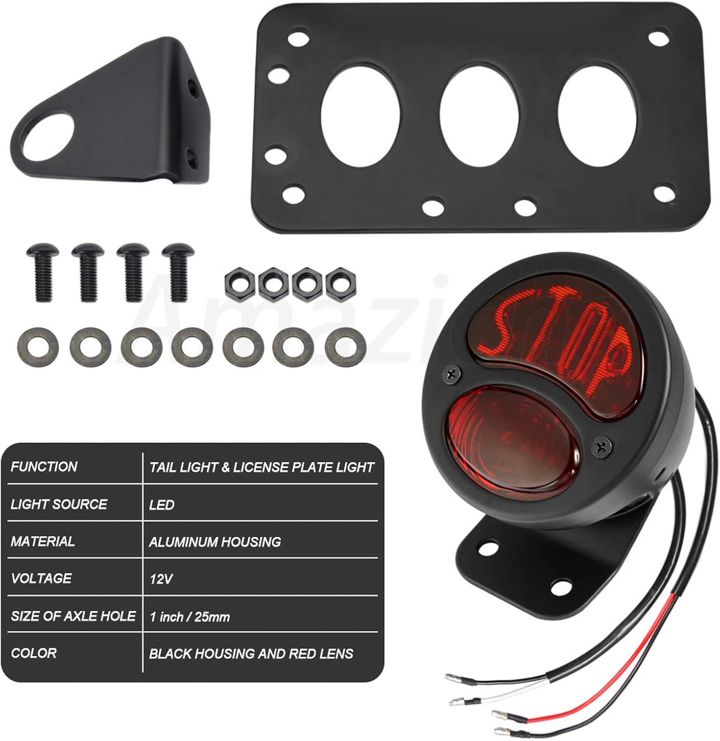 Amazicha Motorcycle Tail Light 1" Side Mount License Plate Bracket Compatible for Harley Sporster Bobber Chopper Sportster