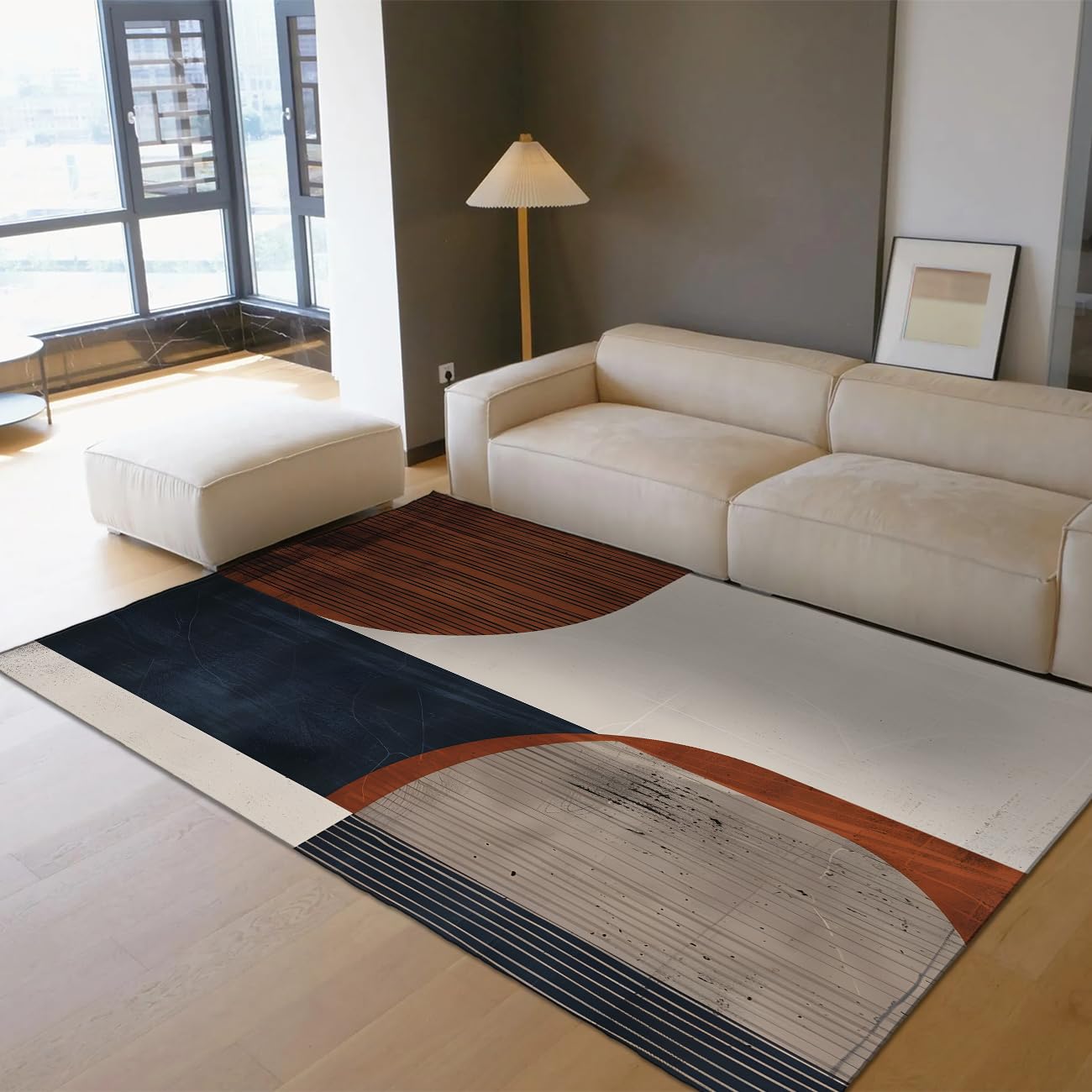 Tapis salon abstrait géométrique 180x240cm lavable et doux style bohème chic
