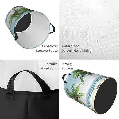 Miniatura 4 de Tropical Palm Tree print Circular Hamper Waterproof Storage Bin Organizer Basket Laundry Hamper With Handles For Clothes Toys Medium