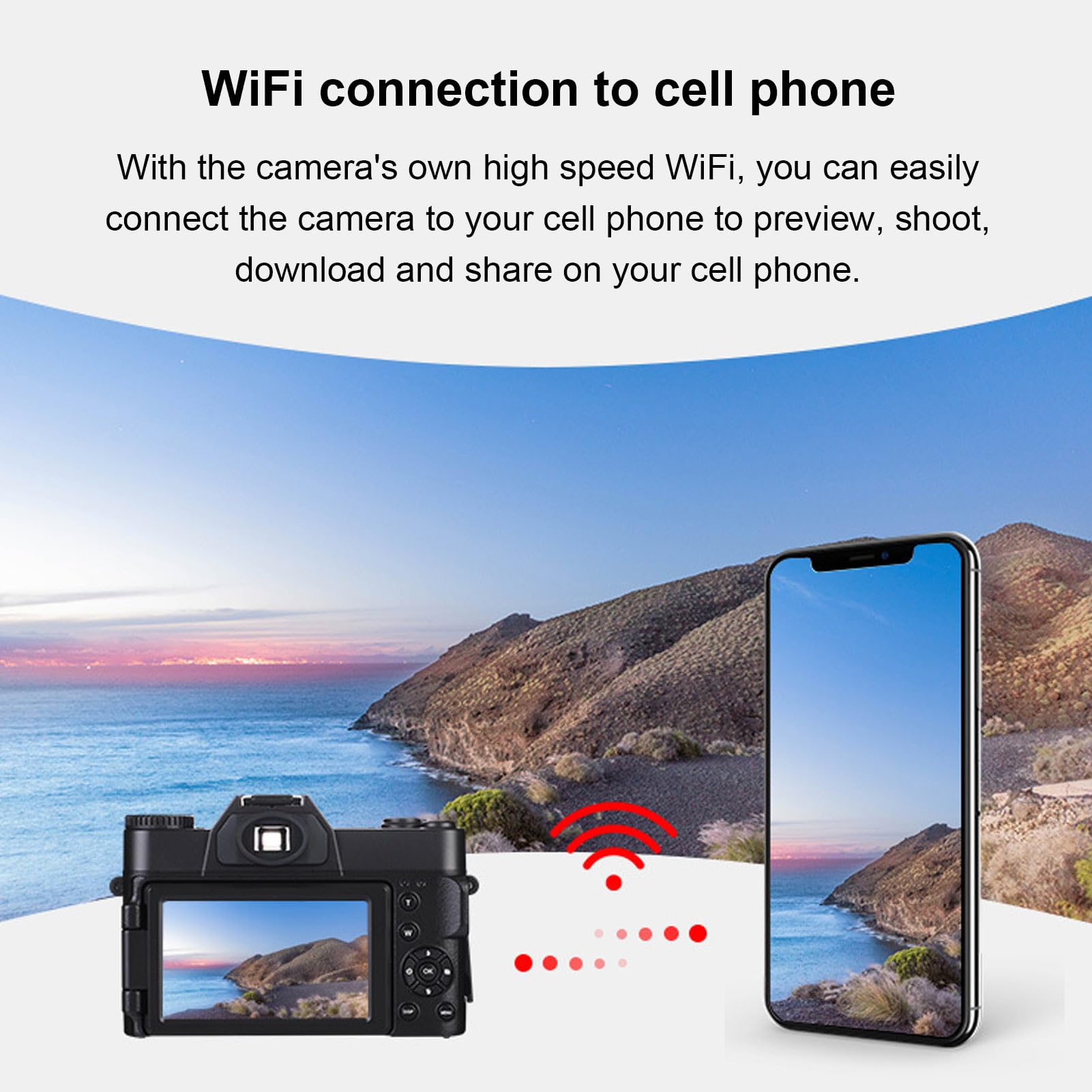 Cyfrowy Aparat Fotograficzny 4K do Fotografii, Aparat do Vlogowania 48 MP z Wi-Fi 3-calowy Ekran Odchylany o 180° Kompaktowy Aparat z 16-krotnym Zoomem Cyfrowym i Autofokusem