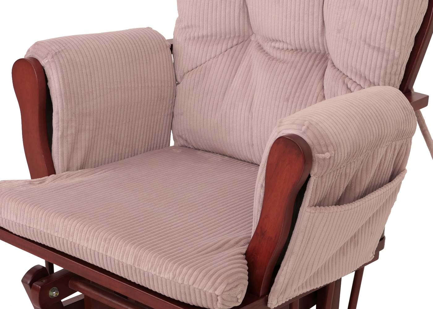 Mendler Poltrona a dondolo HWC-C76 sedia relax poggiapiedi Stoffa/tessuto a coste (320g/m²) - rosa, struttura scura