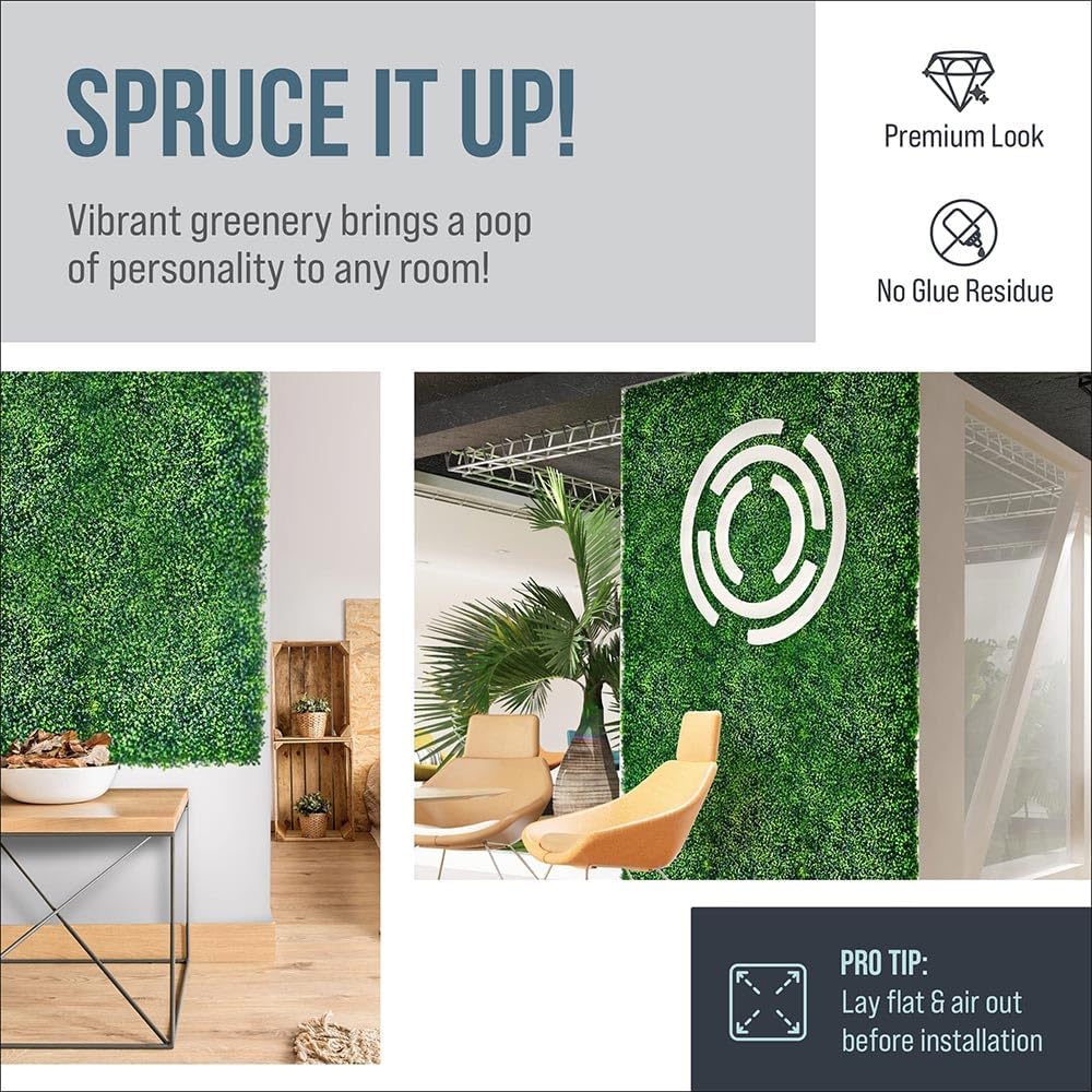 Grass Wall Panels, 12 Pcs 20”x20” Boxwood Panels (Covers 33 Sq Ft), Artificial Greenery Backdrop, Dense 3D Leaves Privacy Hedge Screen for Indoor Outdoor Garden Fence Wedding Decor