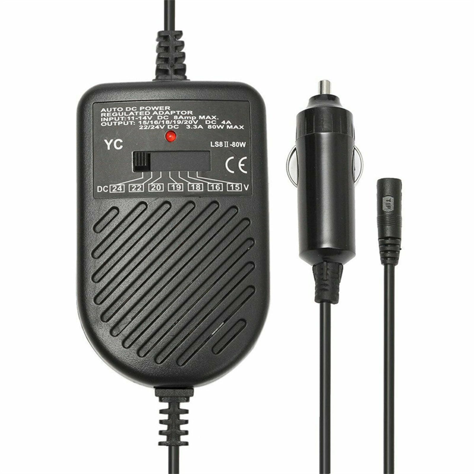 Cargador portátil de 80 W, adaptador de corriente ajustable, cargador de coche, adaptador de laptop para coche